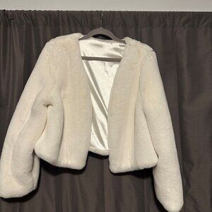 White Faux Fur Cropped Jacket